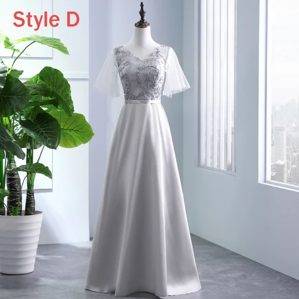 Modest / Simple Grey Pierced Bridesmaid Dresses 2018 A-Line / Princess Appliques Lace Sash Floor-Length / Long Backless Wedding Party Dresses
