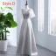 Modest / Simple Grey Pierced Bridesmaid Dresses 2018 A-Line / Princess Appliques Lace Sash Floor-Length / Long Backless Wedding Party Dresses