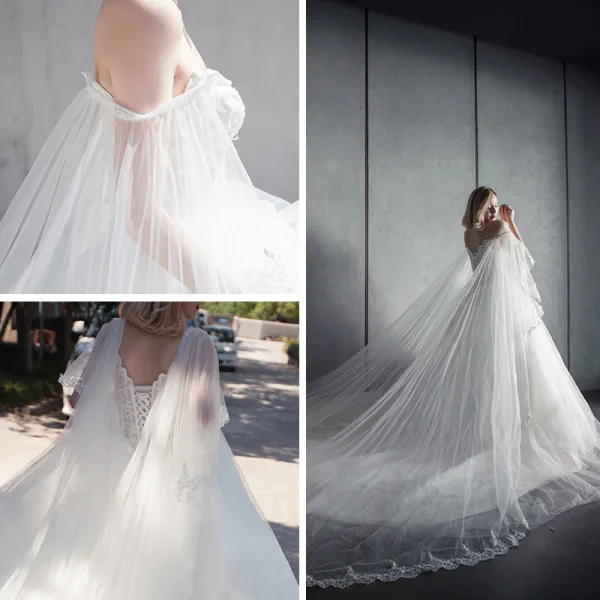 Chic / Beautiful Romantic Outdoor / Garden Wedding Dresses 2017 Rhinestone Lace Appliques Sleeveless Off-The-Shoulder Backless Cathedral Train White Ball Gown