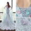 Flower Fairy Sky Blue Beach See-through Prom Dresses 2018 Trumpet / Mermaid Scoop Neck Short Sleeve Appliques Flower Watteau Train Ruffle Backless Formal Dresses