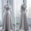 Modest / Simple Grey Pierced Bridesmaid Dresses 2018 A-Line / Princess Appliques Lace Sash Floor-Length / Long Backless Wedding Party Dresses