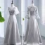 Modest / Simple Grey Pierced Bridesmaid Dresses 2018 A-Line / Princess Appliques Lace Sash Floor-Length / Long Backless Wedding Party Dresses