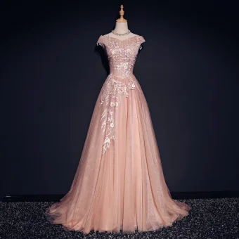 Fine Perle Rosa Selskapskjoler 2017 Prinsesse V Hals Uten Ermer Appliques Blonder Feie Tog Buste Ryggløse Formelle Kjoler