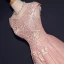 Chic / Belle Perle Rose Robe De Soirée 2017 Princesse V-Cou Sans Manches Appliques En Dentelle Train De Balayage Volants Dos Nu Robe De Ceremonie