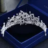 Chic / Beautiful Silver Wedding Accessories 2018 Metal Crystal Beading Pearl Rhinestone Tiara