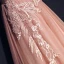 Chic / Belle Perle Rose Robe De Soirée 2017 Princesse V-Cou Sans Manches Appliques En Dentelle Train De Balayage Volants Dos Nu Robe De Ceremonie