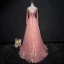 Chic / Belle Perle Rose Robe De Soirée 2017 Princesse Encolure Dégagée Manches Longues Appliques En Dentelle Paillettes Perlage Perle Faux Diamant Train De Balayage Volants Dos Nu Robe De Ceremonie