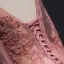 Chic / Belle Perle Rose Robe De Soirée 2017 Princesse Encolure Dégagée Manches Longues Appliques En Dentelle Paillettes Perlage Perle Faux Diamant Train De Balayage Volants Dos Nu Robe De Ceremonie