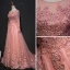Chic / Belle Perle Rose Robe De Soirée 2017 Princesse Encolure Dégagée Manches Longues Appliques En Dentelle Paillettes Perlage Perle Faux Diamant Train De Balayage Volants Dos Nu Robe De Ceremonie