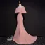 Chic / Beautiful Pearl Pink Evening Dresses  2017 Trumpet / Mermaid Off-The-Shoulder 1/2 Sleeves Crystal Beading Court Train Split Front Backless Formal Dresses