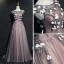 Chic / Belle Noire Robe De Soirée 2017 Princesse Encolure Dégagée Sans Manches Appliques Fleur Perle Tribunal Train Volants Dos Nu Robe De Ceremonie