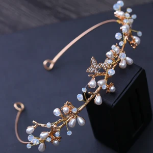 Schlicht Gold Hochzeit Kopfschmuck 2018 Metall Perle Strass Kristall Brautaccessoires