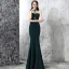 Vintage Dark Green Evening Dresses  2017 Trumpet / Mermaid High Neck Sleeveless Appliques Lace Rhinestone Floor-Length / Long Ruffle Backless Pierced Formal Dresses