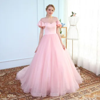 Modest Simple Blushing Pink See Through Wedding Dresses 2018 Ball Gown Scoop Neck Short Sleeve Backless Ruffle Chapel Train
