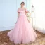 Simple Rougissant Rose Transparentes Robe De Mariée 2018 Robe Boule Encolure Dégagée Manches Courtes Dos Nu Volants Chapel Train