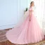 Simple Rougissant Rose Transparentes Robe De Mariée 2018 Robe Boule Encolure Dégagée Manches Courtes Dos Nu Volants Chapel Train