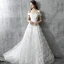 Chic / Beautiful White Wedding Dresses 2017 A-Line / Princess Off-The-Shoulder Short Sleeve Appliques Lace Flower Pearl Backless Printing Ruffle Court Train
