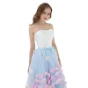 High Low White Sky Blue Cocktail Dresses 2018 Ball Gown Sweetheart Sleeveless Multi-Colors Appliques Flower Bow Sash Asymmetrical Ruffle Backless Formal Dresses
