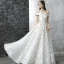 Chic / Beautiful White Wedding Dresses 2017 A-Line / Princess Off-The-Shoulder Short Sleeve Appliques Lace Flower Pearl Backless Printing Ruffle Court Train