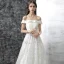 Chic / Beautiful White Wedding Dresses 2017 A-Line / Princess Off-The-Shoulder Short Sleeve Appliques Lace Flower Pearl Backless Printing Ruffle Court Train
