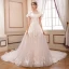Chic / Belle Champagne Robe De Mariée 2018 Princesse Transparentes Perle Encolure Dégagée Manches Courtes Dos Nu Appliques En Dentelle Paillettes Volants Cathedral Train