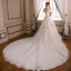 Chic / Belle Champagne Robe De Mariée 2018 Princesse Transparentes Perle Encolure Dégagée Manches Courtes Dos Nu Appliques En Dentelle Paillettes Volants Cathedral Train