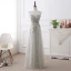 Discount Grey See-through Prom Dresses 2018 A-Line / Princess Scoop Neck Sleeveless Appliques Lace Flower Floor-Length / Long Ruffle Formal Dresses
