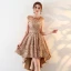 Modern / Fashion Champagne See-through Cocktail Dresses 2018 A-Line / Princess Scoop Neck Sleeveless Appliques Flower Metal Sash Asymmetrical Ruffle Formal Dresses