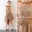 Modern / Fashion Champagne See-through Cocktail Dresses 2018 A-Line / Princess Scoop Neck Sleeveless Appliques Flower Metal Sash Asymmetrical Ruffle Formal Dresses