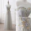 Discount Grey See-through Prom Dresses 2018 A-Line / Princess Scoop Neck Sleeveless Appliques Lace Flower Floor-Length / Long Ruffle Formal Dresses