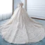 Luxury / Gorgeous Champagne Wedding Dresses 2018 Ball Gown See-through Scoop Neck Short Sleeve Gold Beading Sequins Appliques Lace Ruffle Cathedral Train