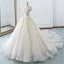 Luxury / Gorgeous Champagne Wedding Dresses 2018 Ball Gown Off-The-Shoulder Short Sleeve Backless Appliques Lace Glitter Tulle Ruffle Cathedral Train