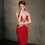 Modern / Fashion Red Evening Dresses  2017 Trumpet / Mermaid V-Neck Sleeveless Glitter Rhinestone Floor-Length / Long Ruffle Backless Pierced Formal Dresses