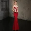 Modern / Fashion Red Evening Dresses  2017 Trumpet / Mermaid V-Neck Sleeveless Glitter Rhinestone Floor-Length / Long Ruffle Backless Pierced Formal Dresses