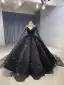 Sparkly Black Sequined Quinceañera Prom Dresses 2026 Sequins Formal Dresses With Cloak Crossed Straps Floor-Length / Long Off-The-Shoulder Ball Gown