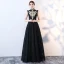 Vintage / Retro Black Evening Dresses  2017 A-Line / Princess High Neck Sleeveless Appliques Lace Rhinestone Floor-Length / Long Ruffle Formal Dresses