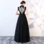 Vintage / Retro Black Evening Dresses  2017 A-Line / Princess High Neck Sleeveless Appliques Lace Rhinestone Floor-Length / Long Ruffle Formal Dresses