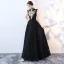 Vintage / Retro Black Evening Dresses  2017 A-Line / Princess High Neck Sleeveless Appliques Lace Rhinestone Floor-Length / Long Ruffle Formal Dresses