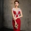 Modern / Fashion Red Evening Dresses  2017 Trumpet / Mermaid V-Neck Sleeveless Glitter Rhinestone Floor-Length / Long Ruffle Backless Pierced Formal Dresses