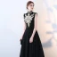 Vintage / Retro Black Evening Dresses  2017 A-Line / Princess High Neck Sleeveless Appliques Lace Rhinestone Floor-Length / Long Ruffle Formal Dresses