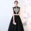 Vintage / Retro Black Evening Dresses  2017 A-Line / Princess High Neck Sleeveless Appliques Lace Rhinestone Floor-Length / Long Ruffle Formal Dresses