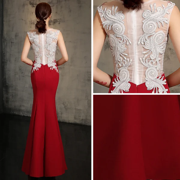 Modern / Fashion Red Evening Dresses 2017 Trumpet / Mermaid V-Neck Sleeveless Glitter Rhinestone Floor-Length / Long Ruffle Backless Pierced Formal Dresses