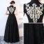 Vintage / Retro Black Evening Dresses  2017 A-Line / Princess High Neck Sleeveless Appliques Lace Rhinestone Floor-Length / Long Ruffle Formal Dresses