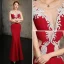 Modern / Fashion Red Evening Dresses  2017 Trumpet / Mermaid V-Neck Sleeveless Glitter Rhinestone Floor-Length / Long Ruffle Backless Pierced Formal Dresses