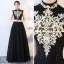Vintage / Retro Black Evening Dresses  2017 A-Line / Princess High Neck Sleeveless Appliques Lace Rhinestone Floor-Length / Long Ruffle Formal Dresses