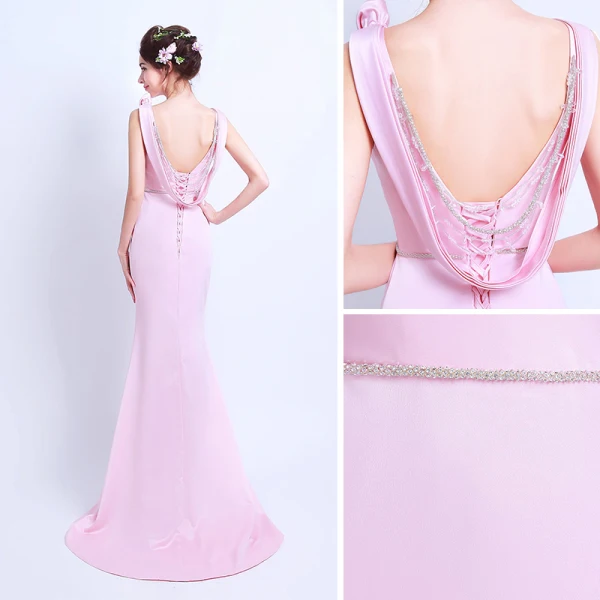 Schlicht Pink Abendkleider 2018 Mermaid Rundhalsausschnitt Ärmellos Strass Stoffgürtel Sweep / Pinsel Zug Rückenfreies Festliche Kleider