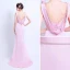 Schlicht Pink Abendkleider 2018 Mermaid Rundhalsausschnitt Ärmellos Strass Stoffgürtel Sweep / Pinsel Zug Rückenfreies Festliche Kleider
