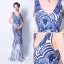 Affordable Royal Blue Sequins Evening Dresses  2018 Trumpet / Mermaid V-Neck Sleeveless Floor-Length / Long Backless Formal Dresses