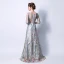 Affordable Grey See-through Evening Dresses  2018 A-Line / Princess Scoop Neck Long Sleeve Sash Appliques Lace Floor-Length / Long Ruffle Formal Dresses