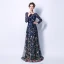 Affordable Grey See-through Evening Dresses  2018 A-Line / Princess Scoop Neck Long Sleeve Sash Appliques Lace Floor-Length / Long Ruffle Formal Dresses